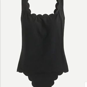 J. Crew Black Scalloped One Piece Swimsuit
